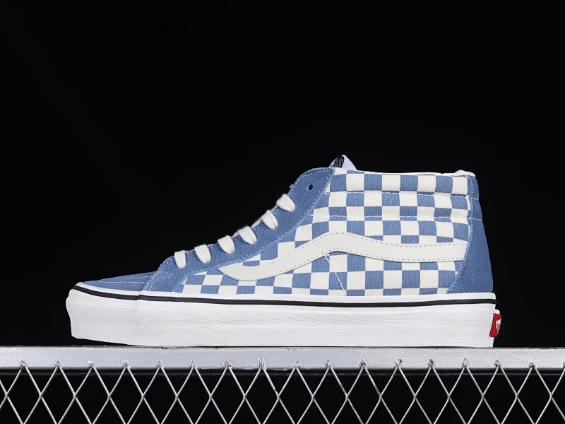 All categories Vans Vans series Vans Mid Vans Sk8-Mid Vans official haze blue checkerboard retro mid-top canvas vulcanized skateboard shoes VN0A391FOQN